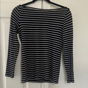 Navy and White Striped Boatneck Women's Top